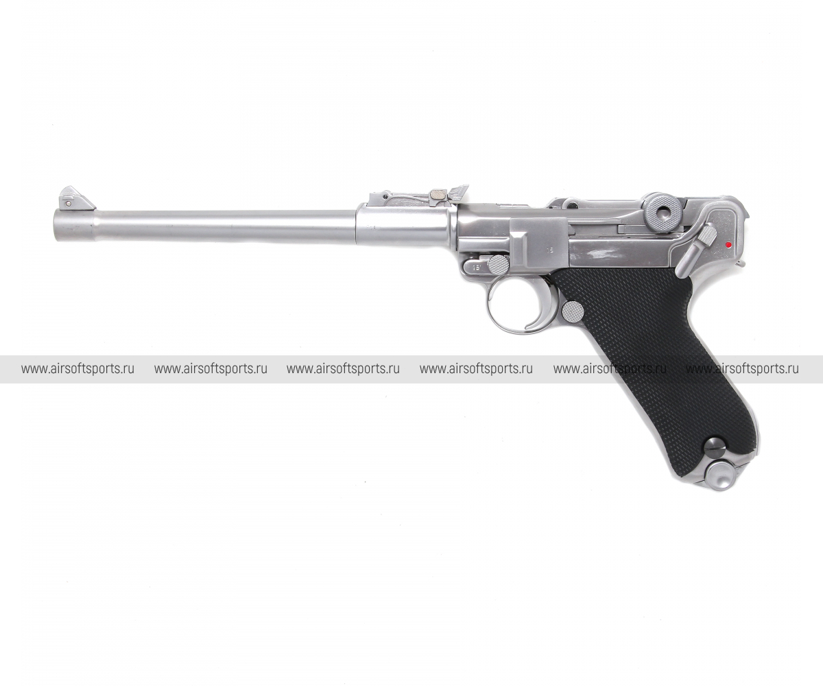 Страйкбольный пистолет (WE) <b>LUGER</b> P08 LONG SILVER металл.