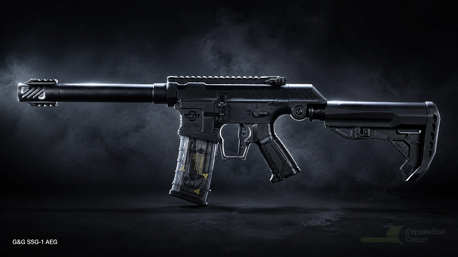Страйкбольный автомат G&G SSG-1 AEG чёрный, вид сбоку